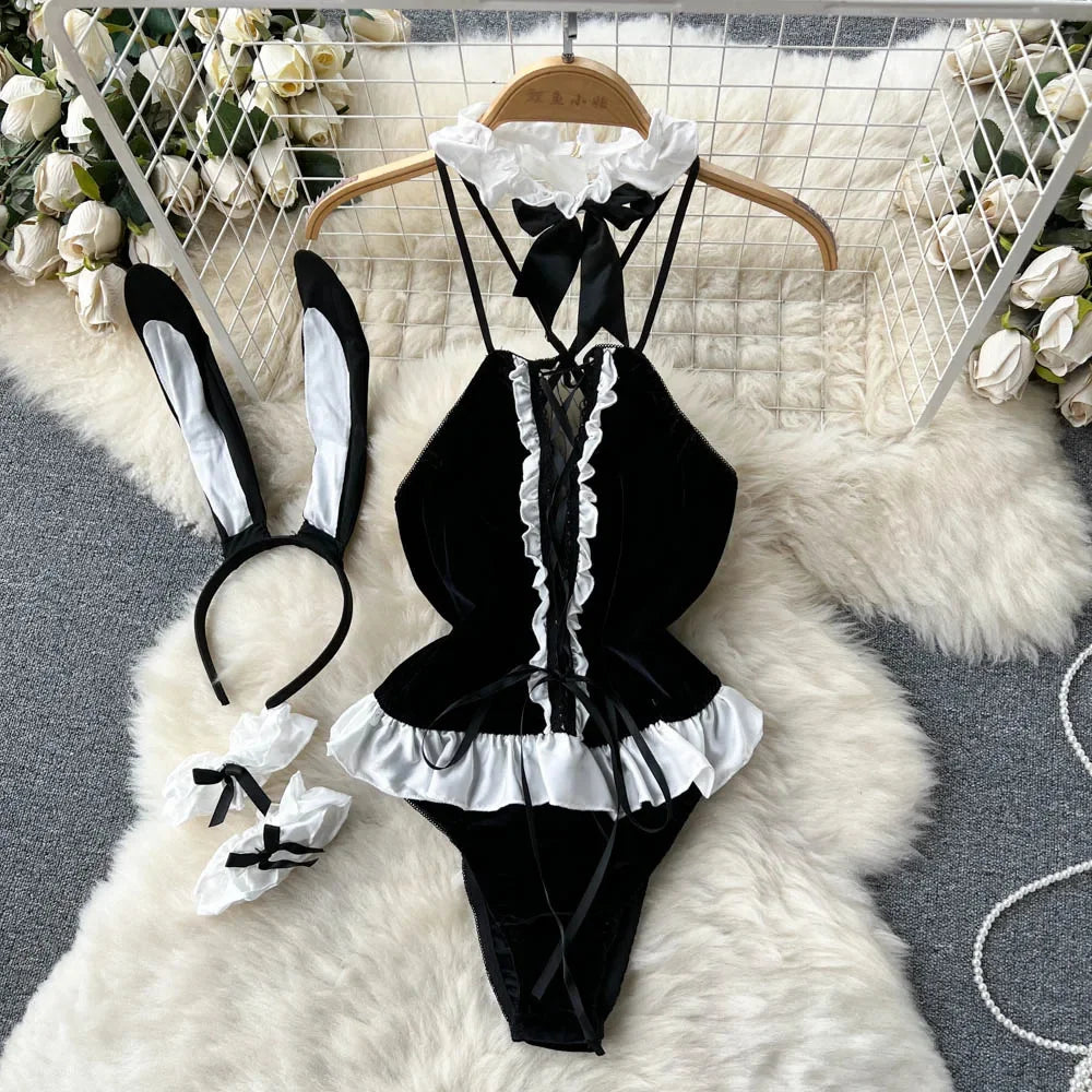 Body Sexy Bunny Girl – Ensemble Clubwear en Similicuir et Dentelle, Cosplay Nocturne Glamour