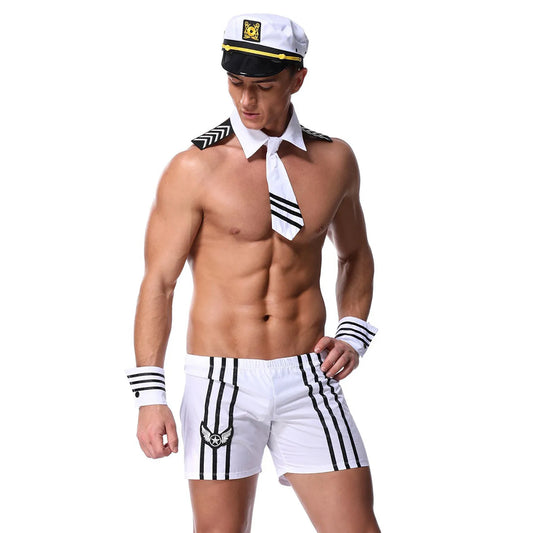 Costume Sexy de Marin Blanc – Ensemble Coquin 4 Pièces pour Homme