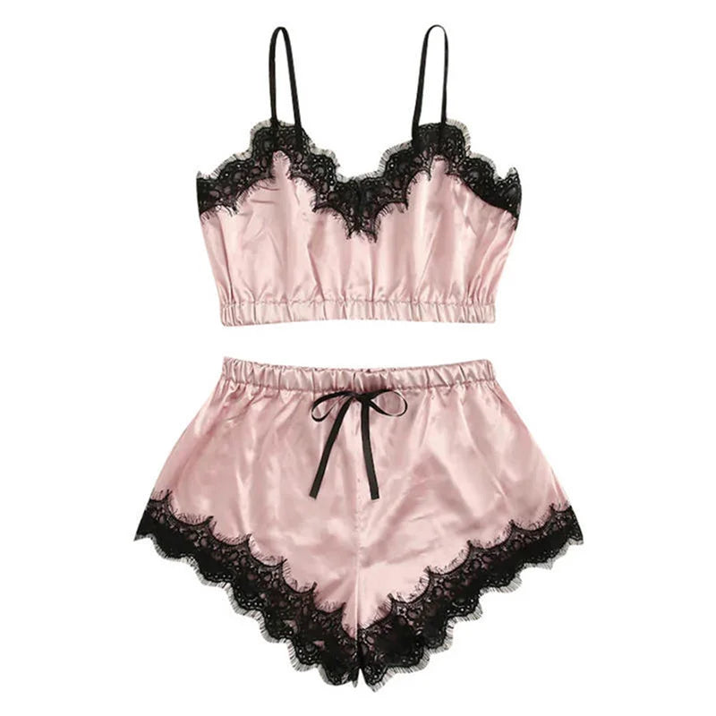 "Velvet Dreams – Lot de 5 ensembles pyjama satinés à dentelle pour nuits sensuelles"