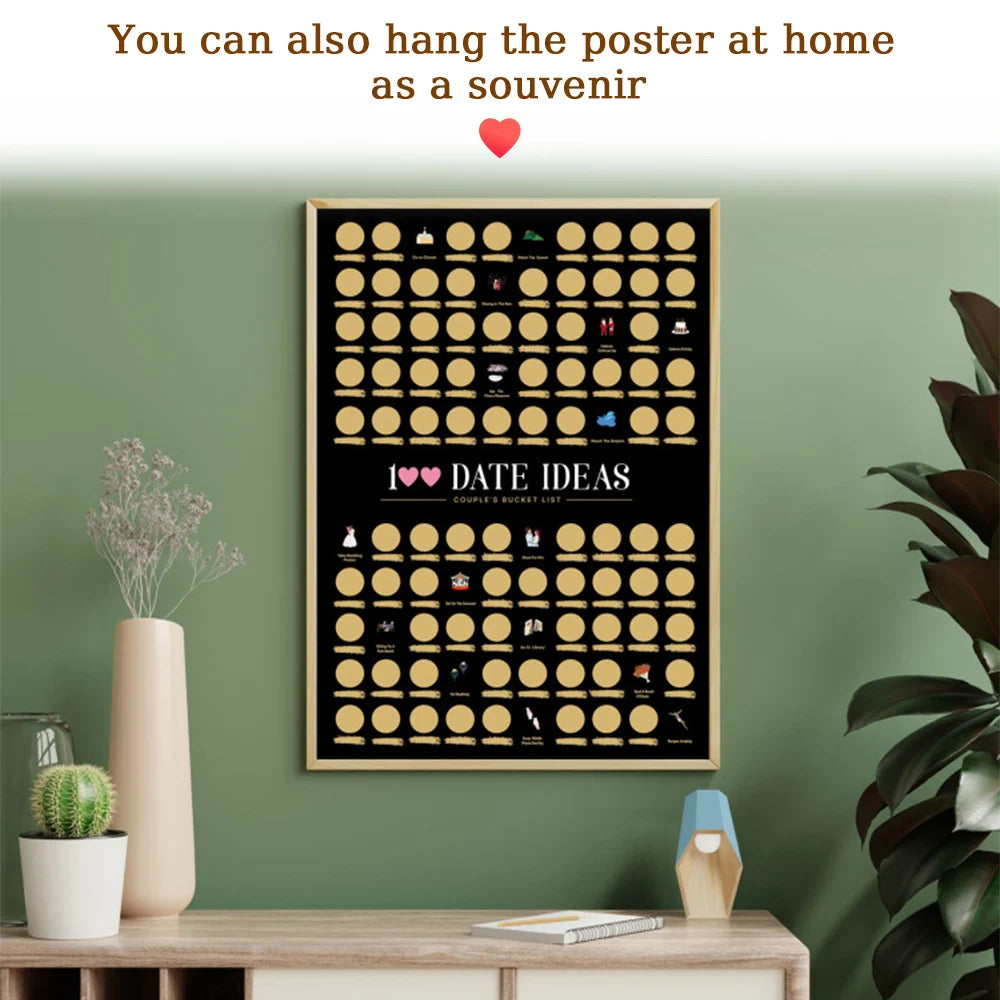 Poster à gratter « 100 idées de rendez-vous » – Défis romantiques et coquins à faire en couple