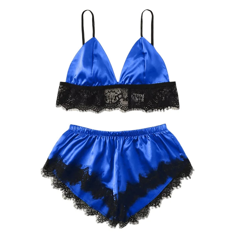 "Velvet Dreams – Lot de 5 ensembles pyjama satinés à dentelle pour nuits sensuelles"