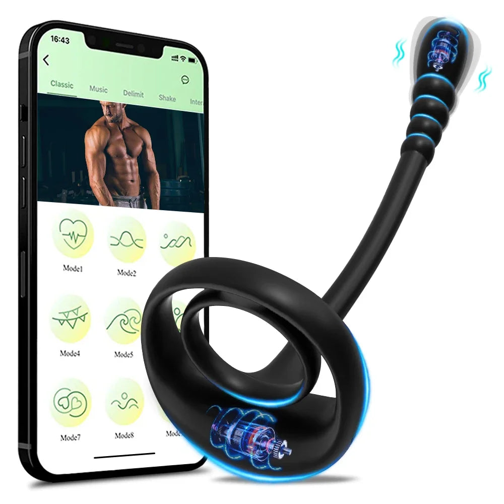 Vibromasseur Connecté avec Anneau Pénien – Stimulation Prostate & Testicules | Contrôle via App Bluetooth, Sextoy pour Homme