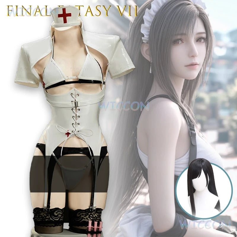 Cosplay Tifa Infirmière – Déguisement Sexy & Fidèle au Jeu – Ensemble Complet avec Perruque
