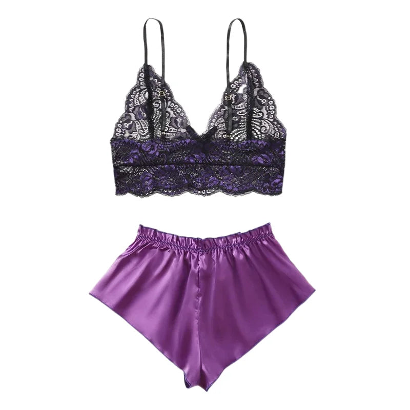 "Velvet Dreams – Lot de 5 ensembles pyjama satinés à dentelle pour nuits sensuelles"