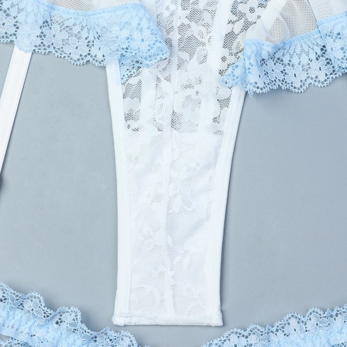 Body "Angelic Lace" – Babydoll transparent bleu ciel avec laçage et dentelle