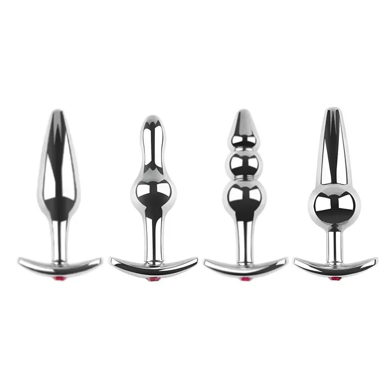 Plug Anal Métallique Anchor – 4 Tailles, Finition Chromée & Bijou Cristal | Aluminium Médical, Unisexe, Débutant à Expert