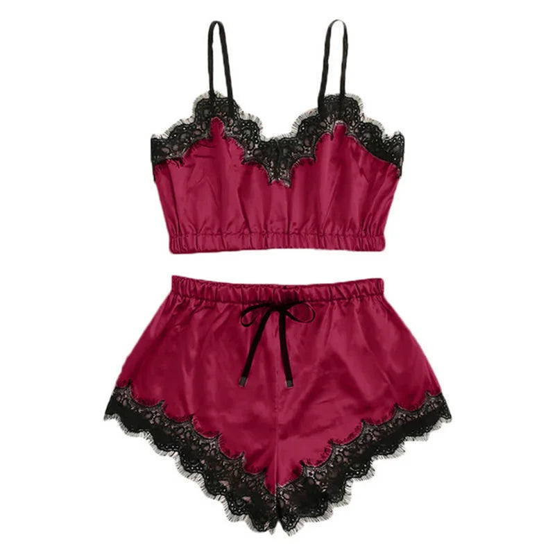 "Velvet Dreams – Lot de 5 ensembles pyjama satinés à dentelle pour nuits sensuelles"