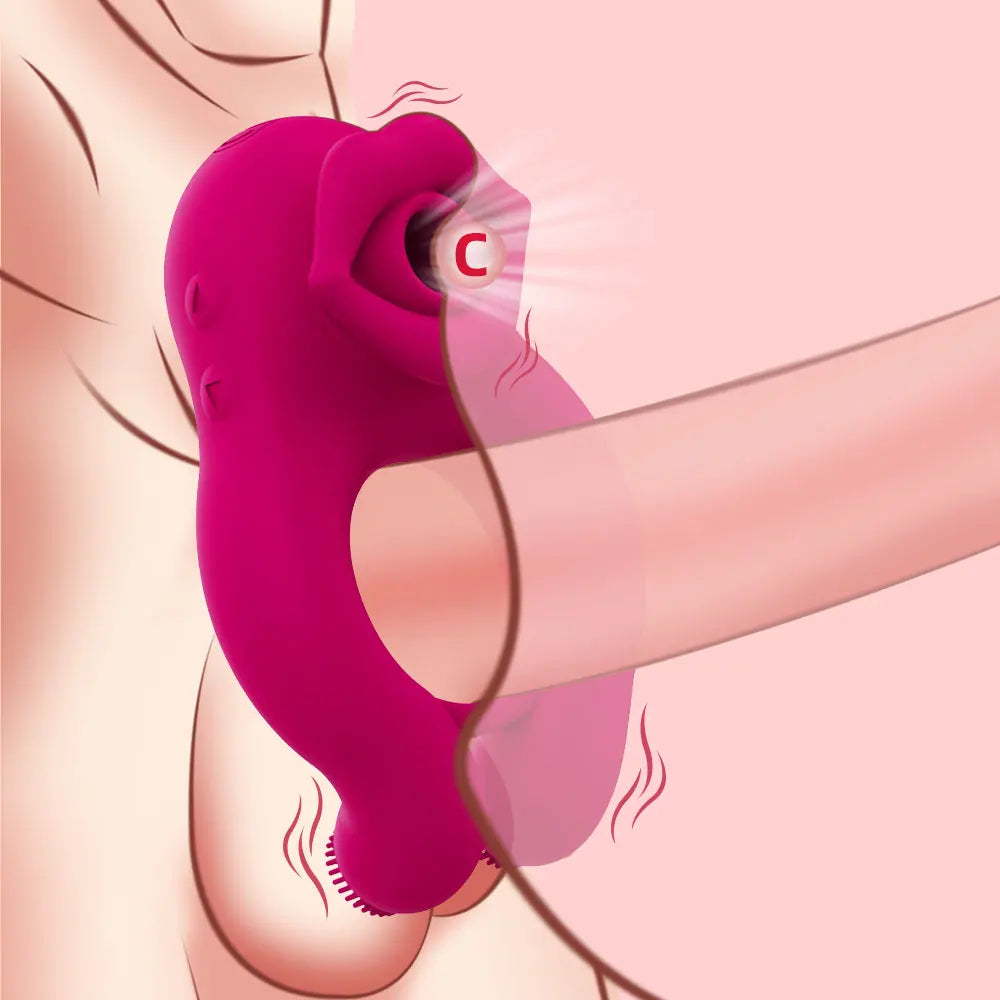 Cockring Vibrant avec Stimulateur Clitoridien à Langue Léchante – Anneau Pénien Retardateur d'Éjaculation | Sextoy Mixte pour Couple