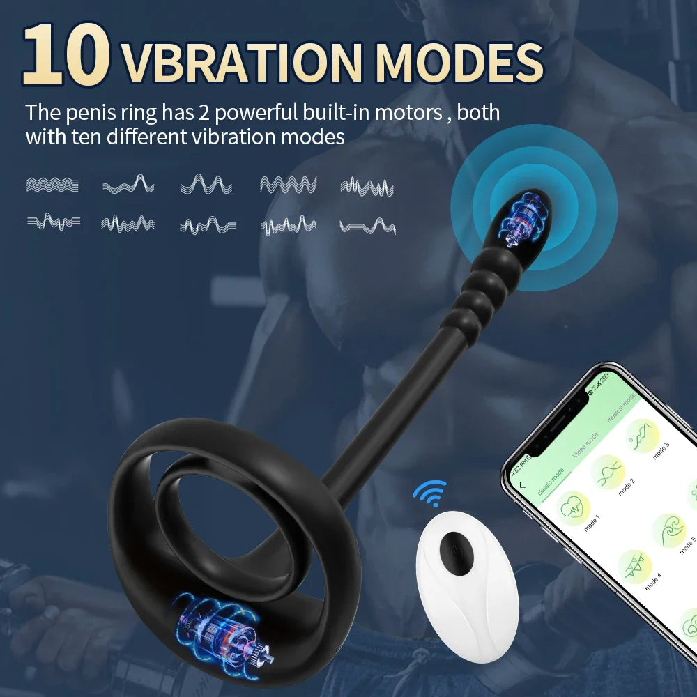 Vibromasseur Connecté avec Anneau Pénien – Stimulation Prostate & Testicules | Contrôle via App Bluetooth, Sextoy pour Homme