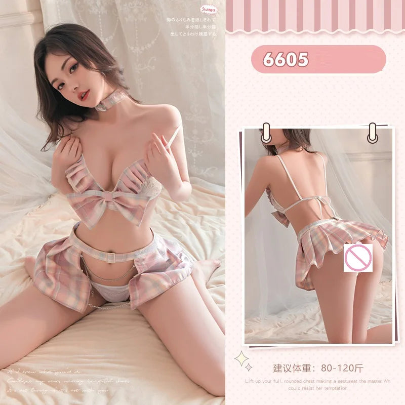 Costume Étudiante Séduction – Ensemble Lingerie 2 Pièces Dos Nu