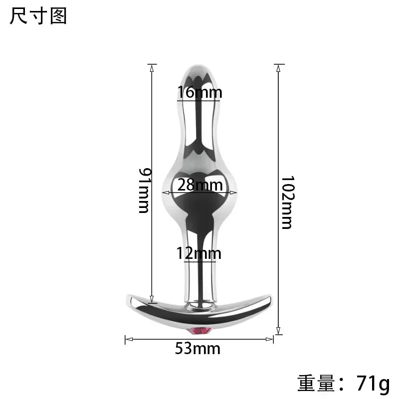 Plug Anal Métallique Anchor – 4 Tailles, Finition Chromée & Bijou Cristal | Aluminium Médical, Unisexe, Débutant à Expert